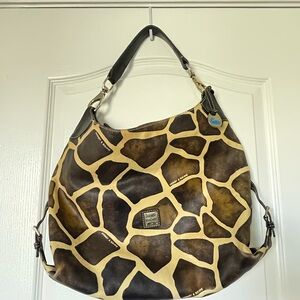 Large Dooney & Bourke Giraffe Print Brown and Tan Hobo Bag